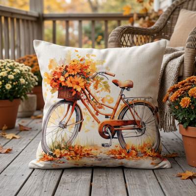 Декоративна калъфка винтидж - Есенна поезия с ретро велосипед