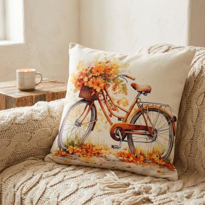 Декоративна калъфка винтидж - Есенна поезия с ретро велосипед