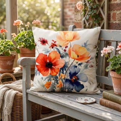 Декоративни калъфки винтидж с макове - изкуствен лен