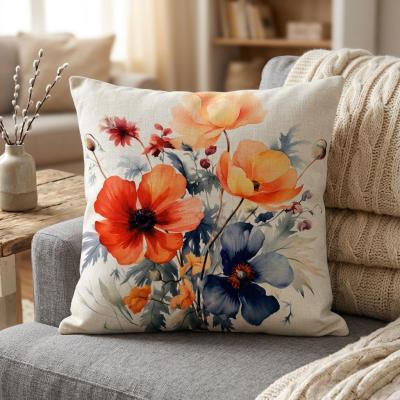 Декоративни калъфки винтидж с макове - изкуствен лен