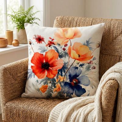 Декоративни калъфки винтидж с макове - изкуствен лен