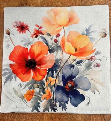 Декоративни калъфки винтидж с макове - изкуствен лен