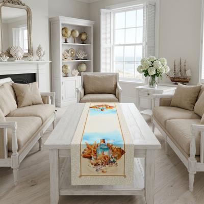 Жакардов тишлайфер с морски мотиви и раковини в акварелни нюанси