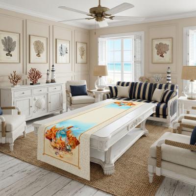 Жакардов тишлайфер с морски мотиви и раковини в акварелни нюанси