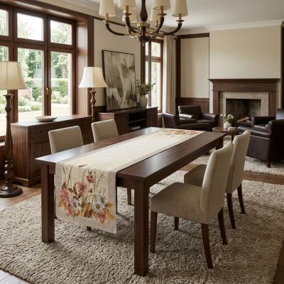 Жакардов тишлайфер с нежни полски цветя и пеперуди в топли натурални тонове