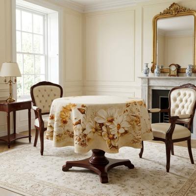 Жакардова покривка за кръгла маса с фантастични пастелни цветя