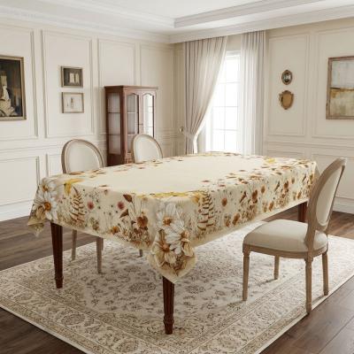 Жакардова покривка за правоъгълна маса с пастелни цветя, 3 размера