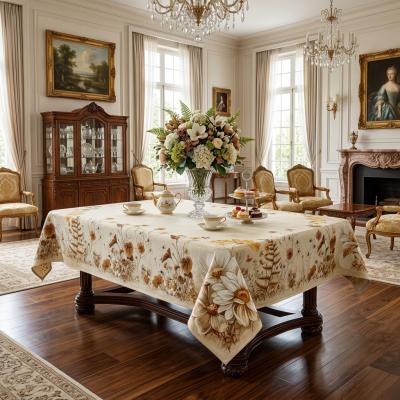 Жакардова покривка за правоъгълна маса с пастелни цветя, 3 размера