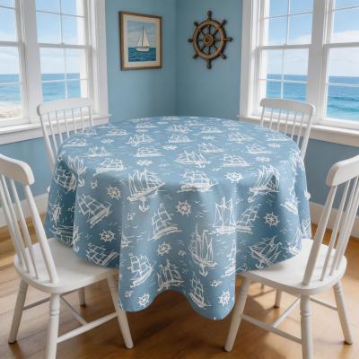 Рибарско селище - тематична покривка за маса, светлосиня