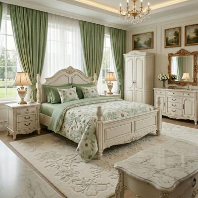 Памучен спален комплект от ранфорс с цветя на светлозелен фон