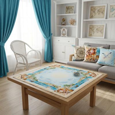 Жакардово каре с морски мотиви, раковини и крайбрежен пейзаж – 90 x 90 см