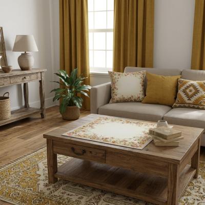 Жакардово каре с нежни полски цветя в топли земни тонове – 90 x 90 см