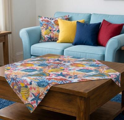Каре за маса с морски мотиви и коралов риф в свежи цветове – 90 x 90 см