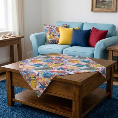 Каре за маса с морски мотиви и коралов риф в свежи цветове – 90 x 90 см