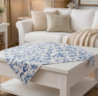 Каре за маса - морска ботаника в синьо – 90 x 90 см