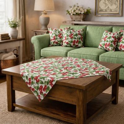 Каре за маса с череши и зелени листа – 90 x 90 см