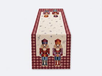 Празничен жакардов тишлайфер в бордо каре с лешникотрошачи и сребристи нишки